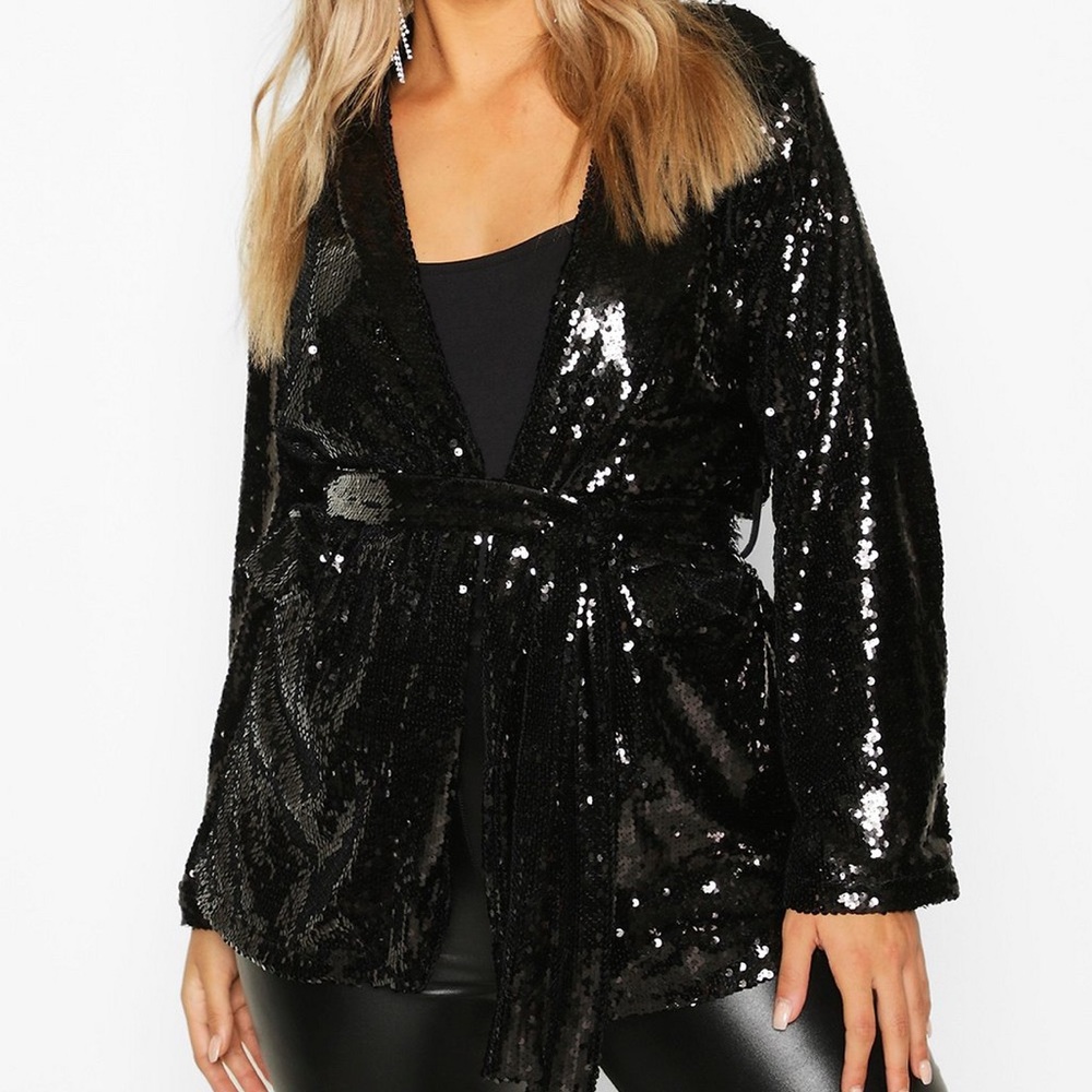 Sequins black wrap blazer